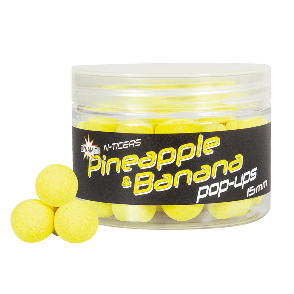 Dynamite Baits N - Ticer Pop - Ups - 15mm - Pineapple & banana - KarperCentrale Dynamite Baits N - Ticer Pop - Ups - 15mm - Pineapple & banana - KarperCentrale